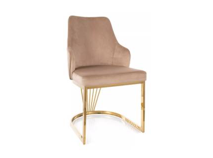 Scaun tapitat ALURE VELVET design modern luxury, catifea beige 52x64xH89cm, picioare aurii