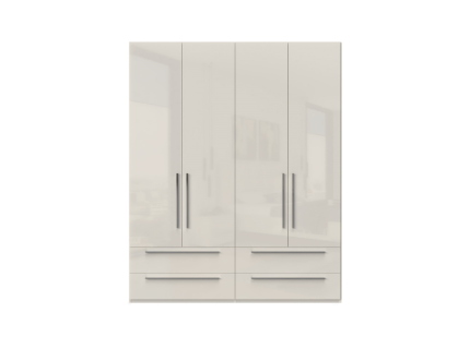 Dulap cu 4 usi si 4 sertare PIANO BEIGE 182x224x56cm bej lucios, manere crom