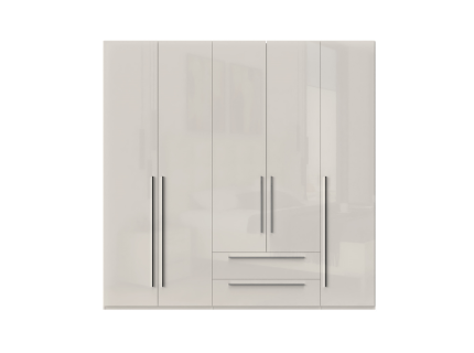 Dulap cu 5 usi si 2 sertare PIANO BEIGE 227x224x56cm bej lucios, maner crom