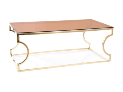 Masuta KENZO A din sticla securizata chihlimbar, metal auriu 120x60xH40cm