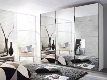 Dulap cu usi glisante KULMBACH 203x210x62cm alb alpin/ 3 usi oglinda configurabil