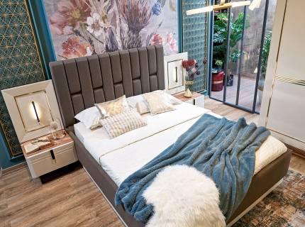 Pat cu somiera si spatiu pentru depozitare si 2 noptiere CASALA (160x200cm) Premium cu design luxury