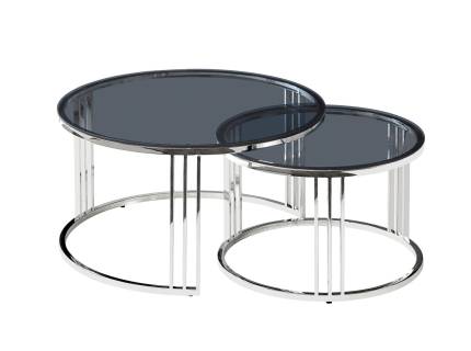 Set 2 masute VIENNA CHROM din sticla temperata fumurie, metal crom 60xH40cm / 80xH45cm