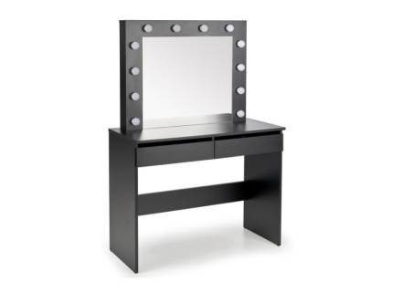 Masa de machiaj cu 1 sertar si oglinda cu led HOLLYWOOD BLACK 94x140x43cm negru 