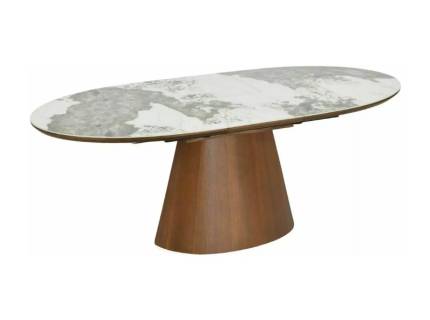 Masa extensibila MAROCCO CERAMIC din MDF cu ceramica Pandoro alb lucios, furnir natural nuc 160-200x100xH75cm