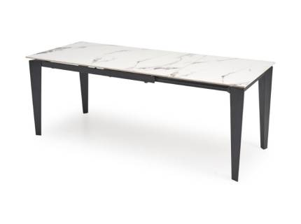 Masa extensibila FELIX WHITE din marmura alba, metal negru 141-201x81xH76cm