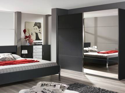 Dulap cu usi glisante MOITA 226x210x62cm gri metalic/ oglinda, maner crom