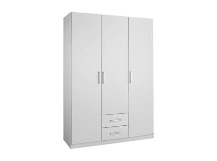 Dulap cu 3 usi cu balamale si 2 sertare ALBERO 136x197x54cm alb alpin, manere aluminiu