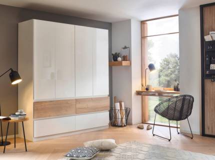 Dulap cu 4 usi cu balamale si 4 sertare WINNIPEG 181x210x56cm alb alpin/ alb lucios - halifax 