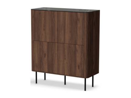 Comoda inalta SOLANO 100x116x40cm nuc Warmia/ marmura neagra, picioare negre