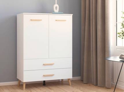 Comoda cu 2 usi si 2 sertare ADITIO 80x113x42cm alb alpin, manere si picioare stejar