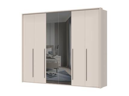 Dulap cu 6 usi cu balamale OPERA 272x224x56cm casmir/ oglinda, manere maro