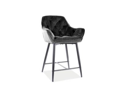 Scaun tapitat pentru bar CHERRY VELVET H-2 catifea black 56x56xH87cm, picioare negre