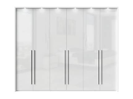 Dulap cu 6 usi cu balamale PIANO WHITE 272x224x56cm alb lucios, maner crom