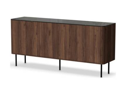 Comoda mare SOLANO 160x77x40cm nuc Warmia/ marmura neagra, picioare negre