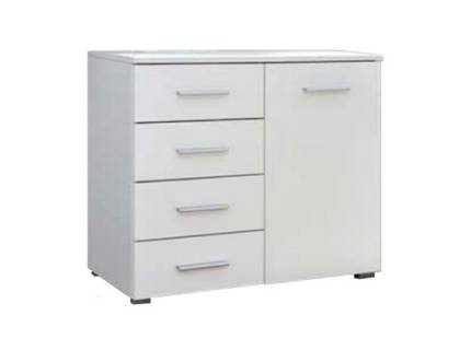 Comoda cu 4 sertare si 1 usa ADITIO 140x81x42cm alb alpin, manere aluminiu