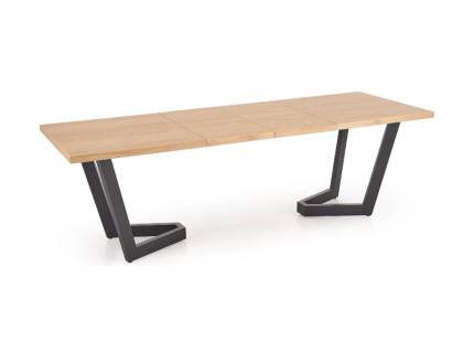 Masa extensibila MASSIVE 2 din placa furniruita si lemn masiv stejar natural, metal negru 160-250-(340)x90xH77cm