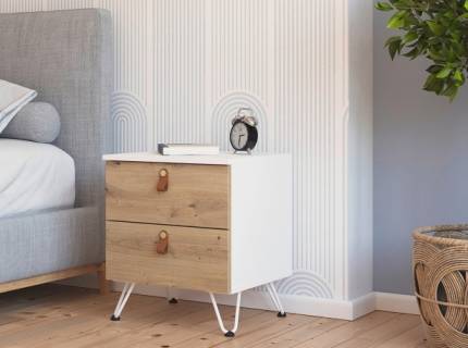 Noptiera cu 2 sertare ADITIO 40x55x42cm alb alpin/ stejar Artisan 