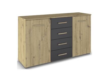 Comoda cu 2 usi si 4 sertare MOSBACH 120x81x42cm stejar artisan/ gri metalic
