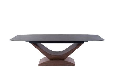 Masa extensibila DOLCE CERAMIC din sticla securizata cu efect ceramic gri, MDF nuc 180-240x95xH76cm