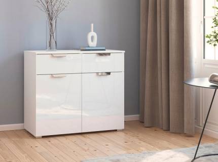 Comoda cu 2 usi si 2 sertare ADITIO GLAMOUR 80x81x42cm alb alpin/ alb lucios 