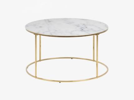 Masuta FOSSE din PAL Egger cu efect de marmura alba, metal auriu 80x80xH44cm