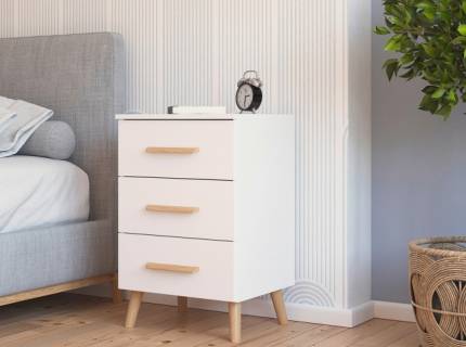 Noptiera cu 3 sertare ADITIO 40x74x42cm alb alpin, manere si picioare stejar