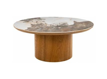 Masuta RONDO OAK din MDF + ceramica Pandoro alb lucios 80xH35cm