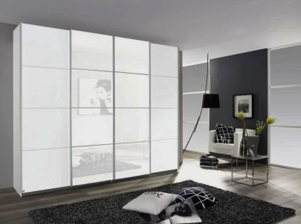 Dulap cu usi glisante SYNCRONO 271x211x62cm alb alpin/ 2 usi sticla alba configurabil