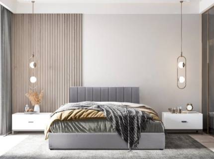 Pat tapitat cu somiera si spatiu pentru depozitare MONTREAL VELVET 140 / 160cm catifea grey