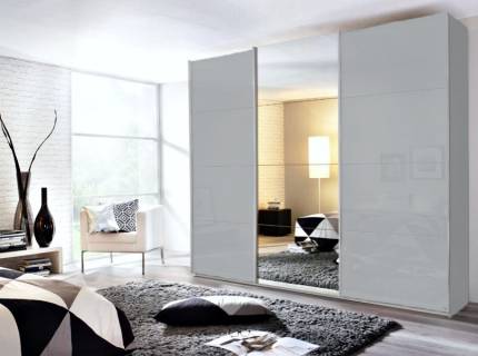Dulap cu usi glisante KULMBACH 203x229x62cm silk grey/ sticla silk grey - oglinda configurabil