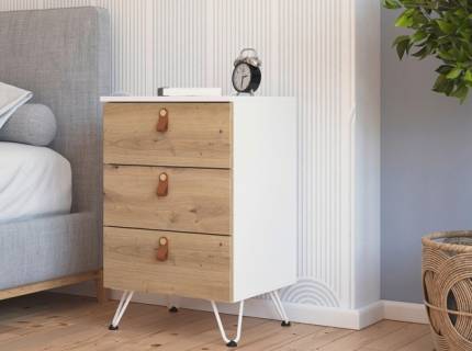 Noptiera cu 3 sertare ADITIO 40x74x42cm alb alpin/ stejar Artisan 