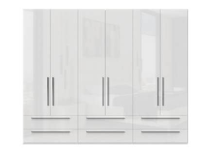 Dulap cu 6 usi si 6 sertare PIANO WHITE 272x224x56cm alb lucios, maner crom