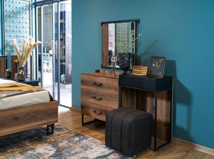 Comoda tip masa make-up cu 4 sertare, oglinda si taburet BOGOTA pemium cu design luxury