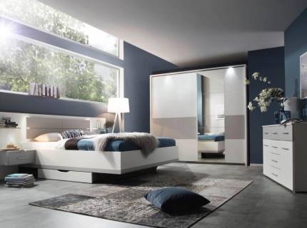 Dormitor MINI alb alpin/ silk grey BOSTON EXTRA 