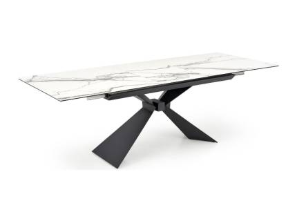 Masa extensibila LUCIANO CERAMIC WHITE din ceramica cu efect de marmura alba, metal negru 180-230x90xH76cm