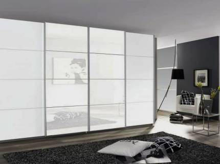 Dulap cu usi glisante SYNCRONO 361x211x62cm alb alpin/ 2 usi sticla alba configurabil