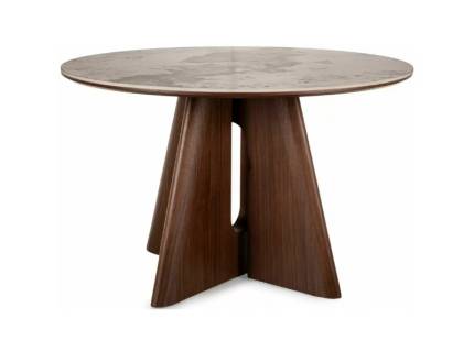 Masa ALZANO NUT din ceramica Pandoro alb lucios, MDF si frunir natural nuc 120xH77cm 