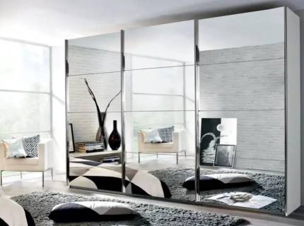 Dulap cu usi glisante KULMBACH 271x210x62cm alb alpin/ 3 usi oglinda configurabil