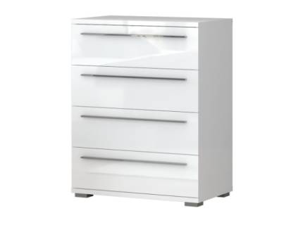 Comoda cu 4 sertare PIANO WHITE 76x97x45cm alb lucios, manere crom