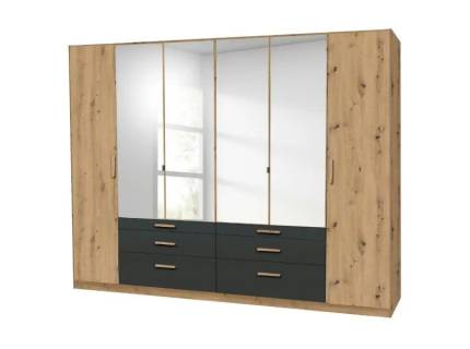 Dulap cu 6 usi cu balamale si 6 sertare MOSBACH 271x210x54cm stejar Artisan/ gri metalic