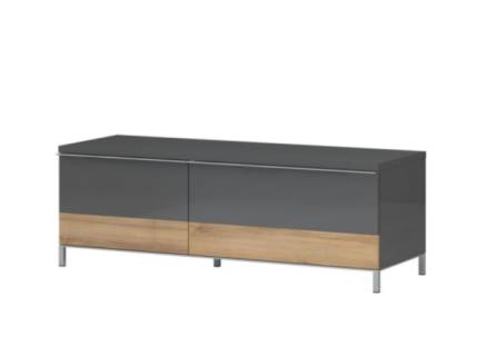 Comoda TV cu 1 usa si 1 sertar ONYX 130x46x45cm antracit lucios/ nuc Pacific, manere si picioare crom