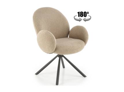 Scaun tapitat K498 rotativ, material buclat cappuccino 51x51xH90cm, picioare negre