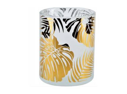 Suport lumanare cu frunze aurii 15x15x20cm