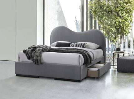 Pat tapitat cu somiera si sertare pentru depozitare AMBER (160x200cm) catifea grey