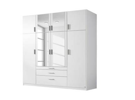 Dulap cu 8 usi cu balamale si 3 sertare HILDESHEIM 271x229x54cm alb alpin/ oglinda, manere aluminiu