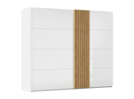 Dulap cu usi glisante TEGIO 262x223x69cm alb alpin/ sticla alba - stejar Wild