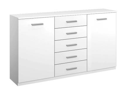 Comoda cu 2 usi si 5 sertare LORCA 149x86x37cm alb lucios 