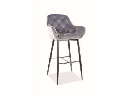 Scaun tapitat pentru bar CHERRY VELVET H-1 catifea grey 56x56xH105cm, picioare negre