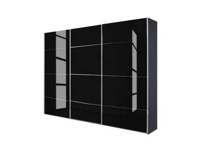 Dulap cu usi glisante KULMBACH 271x210x62cm gri metalic/ 3 usi sticla basalt configurabil